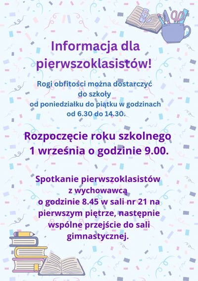 Informacja dla rodziców pierwszoklasistów
